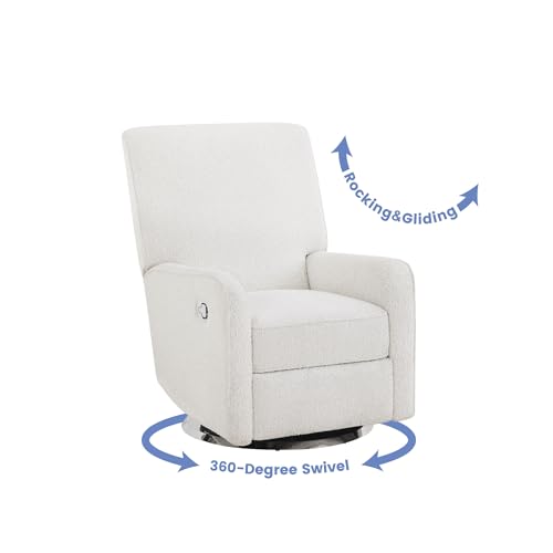 Delta Children Nest Nursery Swivel Recliner - Fabric is GREENGUARD Gold Certified and Oeko-TEX Standard 100 - Upholstered in a Unique Chenille Yarn for Blanket Like Softness, Oyster