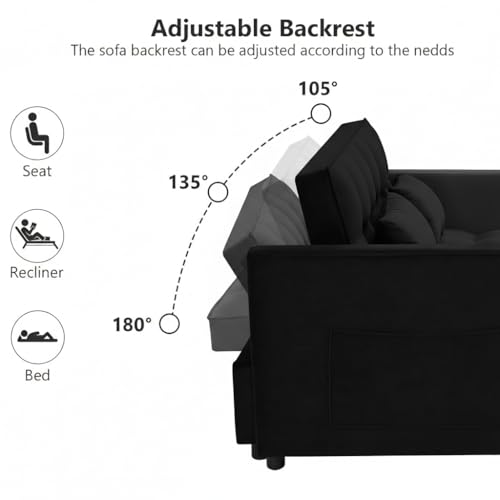 DQlVrillka Loveseat Sleeper Sofa, 3 in 1 Convertible Sofa Bed, Adjustable Backrest Comfy Pull Out Couch, Modern Upholstered Sofa for Living Room Bedroom Apartment Small Space (Black) DQlVrillka