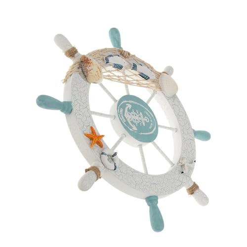 Rienar Nautical Beach Wooden Boat Ship Steering Wheel Fishing Net Shell Fish Home Wall Décor(11" Diameter) Rienar