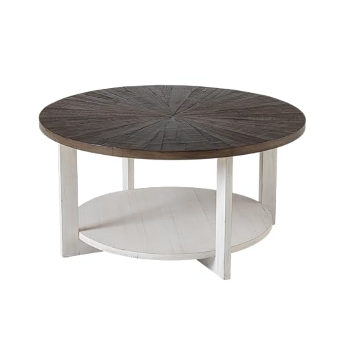 COZAYH Round Wood Coffee Tables with Storage, Rustic Farmhouse Coffee Table with Distressed Wood Top, Large Circle Table for Living Room, Brown, 32Dx32Wx19.5H in COZAYH