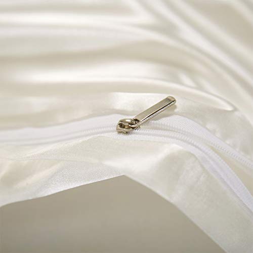 AiMay Satin Duvet Cover Set Bedding Sets Luxury Rich Silk Silky Super Soft Solid Color 2 Piece (1 Duvet Cover +1 Pillowcase) Honeymoon Sexy Reversible Stain-Resistant Wrinkle Free (Twin, Off White) AiMay