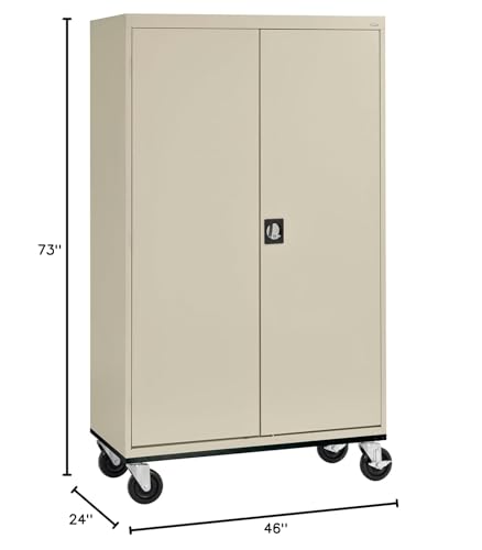 Sandusky Lee TAWR462472-07 Transport Series Mobile Wardrobe Storage Cabinet with Wheels and Adjustable Shelf, 24" Depth x 46" Width x 73" Height, Putty Sandusky