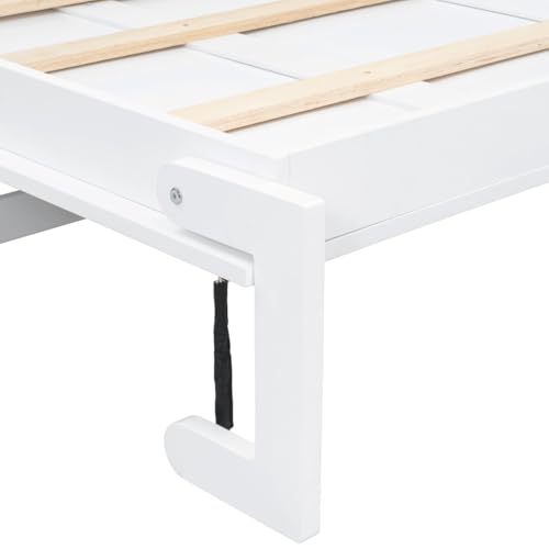 TCMILA Twin Size Horizontal Murphy Cabinet Bed with Storage Drawer, 2-Cabinets, USB-Port, Plug Outlet, Foldable Murphy Wall Bed with Wooden Headboard, Space Saving, for Kids Adults, White TCMILA