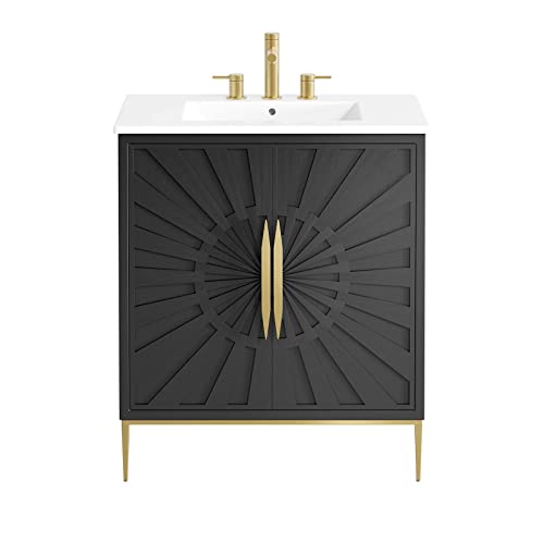 Modway Awaken Bathroom Vanity Cabinet, 30", White Black Modway