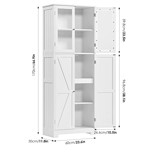 BOTLOG 67" Tall Versatile Storage Cabinet with Glass Doors for Kitchen, Bathroom, and Living Room BOTLOG