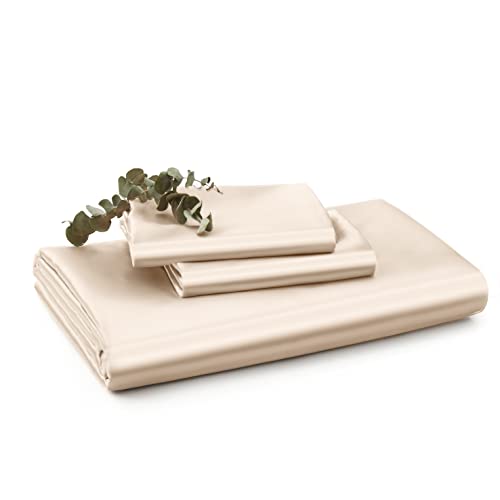 Vonty 3-Piece Silky Satin Duvet Cover Set Full/Queen Size Duvet Cover, Organic Natural 400TC Beige Duvet Cover Set - Luxury & Sexy Bedding Duvet Covers with Zipper Closure(No Comforter) Vonty