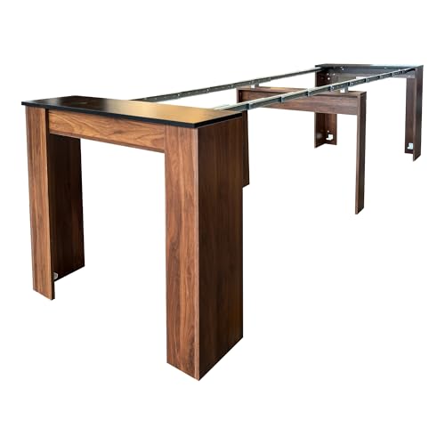 Extendable Console Table with Extension Leaves, Black Dining Room Table, 20''-118'' Expandable Dining Table for Living Room, Space Saving Extendable Dining Room Table for 2-12 Person, Walnut Legs Henf
