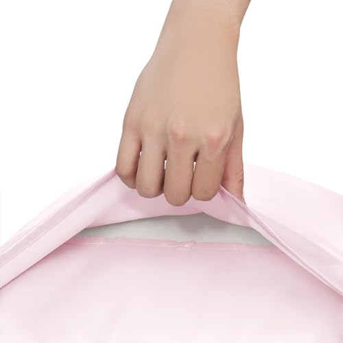 Homiest Ruffled Satin Sheets Twin Size 4pc Set - Blush Pink Bed Sheet Set with 15 Inch Deep Pocket Fitted Sheet, 1 Flat Sheet, 1 Ruffled Pillow Shams & 1 Pillowcases, Similar to Silk Sheets Homiest
