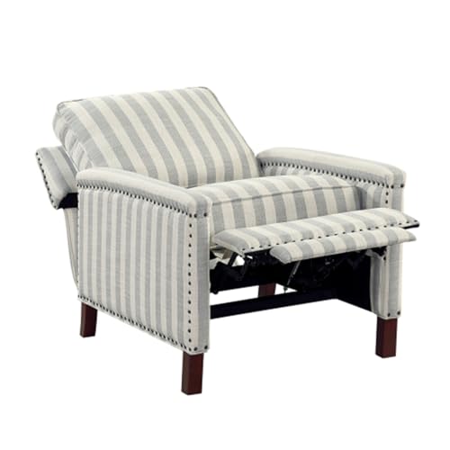 Push Back Recliner Chair Stripe Pattern Fabric Upholstery Nailhead Trim Solid Wood Classic Traditional Living Room Furniture 1pc WoodArtSupply