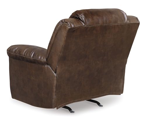 Signature Design by Ashley Stoneland Faux Leather Manual Pull Tab Rocker Recliner, Dark Brown