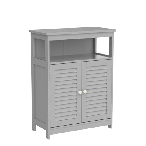 Tangkula Grey Freestanding Bathroom Storage Cabinet with Double Shutter Doors and Adjustable Shelf Tangkula