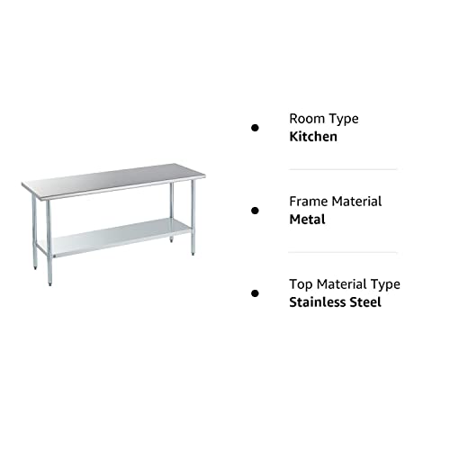 ROCKPOINT Stainless Steel Table for Prep & Work 72x24 Inches, NSF Metal Commercial Kitchen Heavy Duty Table with Adjustable Under Shelf and Table Foot for Restaurant, Home and Hotel ROCKPOINT