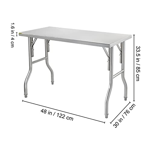 VEVOR 48 x 30 Inch Commercial Prep, Heavy-Duty Folding 661 lbs Load, Work Table, Silver Stainless Steel Kitchen Island VEVOR