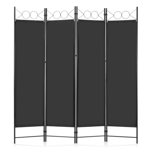 DUMOS 4 Panel Partition Room Divider, 6 Ft Tall Folding Privacy Screen, Freestanding Partition with Steel Frame, Easy Move & Storage, for Home, Office, Bedroom, Black DUMOS