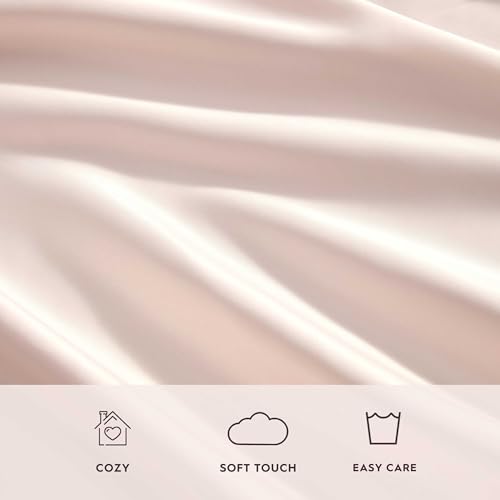 Laura Ashley - Queen Sheet Set, 100% Soft & Silky Smooth Satin Bed Sheets, Deep Pockets, Bedding with Matching Fitted Sheet & Pillowcases (Bliss Pink) Laura Ashley