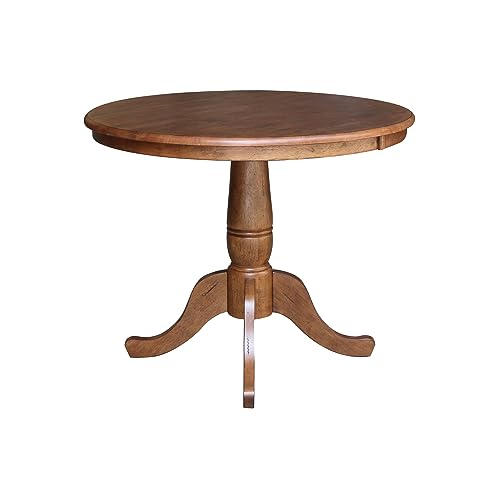 IC International Concepts 36" Round Top Pedestal Table-29.1" Height Dining Table, Distressed Oak IC International Concepts