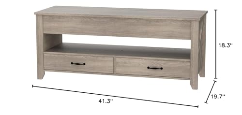 Evajoy Lift Top Coffee Table, Modern Coffee Table with 2 Storage Drawers and Hidden Compartment, X-Shape Wood Support, Center Table with Lift Tabletop for Living Room, Office,Grey,16.9''x41.3''x18.1'' Evajoy