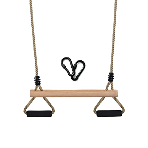 Wooden Trapeze Swing Bar with Gym Rings for Children's Swing Set Indoor Outdoor Garden,Yard,Playground YAERSI