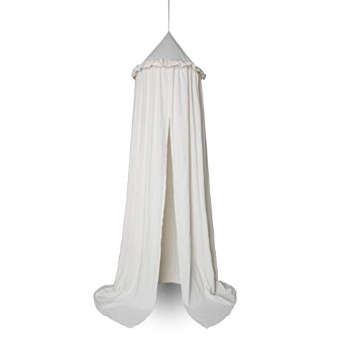 IBIZA VIBE MAMERIA Kids Bed Canopy with Frills Cotton Hanging Tent Curtain Net for Reading Nook Hideaway Bedding Play Room Decor (Beige)
