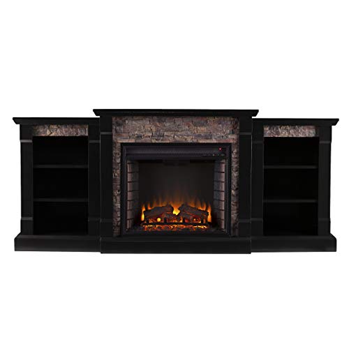 Gallatin Faux Stone Electric Fireplace w/ Bookcases Furniture HotSpot
