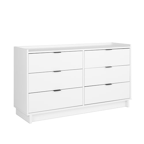 Prepac Simply Modern 6-Drawer Double Dresser for Bedroom, Chest of Drawers, Modern Bedroom Furniture, 52.5” wide x 16” deep x 29.5” tall, White Prepac