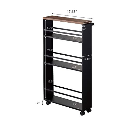 YAMAZAKI home Tower Rolling Slim Storage Cart With Handle Black YAMAZAKI