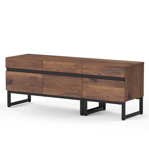 WAMPAT Modern TV Stand for TVs up to 70 inch TV, 2 in 1 Entertainment Center TV Console with Storage Cabinets and Metal Base,Media Console for Living Room, Brown WAMPAT
