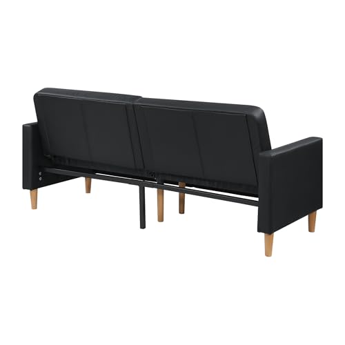 Lexicon 79"W Convertible Futon Sofa Bed, Loveseat, Faux Leather Upholstered Couch Sleeper, Adjustable Backrests, Padded Pocket Coil, Solid Wood Legs for Living Room, Bedroom, Apartment, Office, Black Lexicon