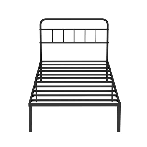 Ziguxiao Twin Bed Frame with Classic Headboard,Strong Metal Slats Support,Under Bed Storage Space,No Box Spring Needed,Easy to Assemble,Black Ziguxiao