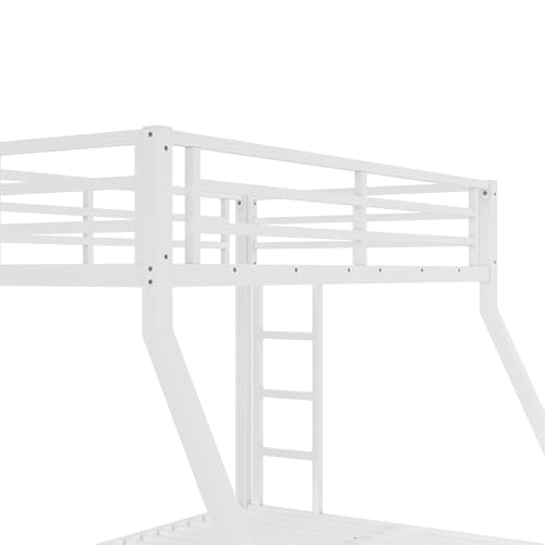Bellemave Twin Over Full Bunk Bed with Ladders, Metal Bunk Beds Frame with Full-Length Guardrails, Heavy-Duty Bunkbed for Bedroom, Guest Room, Dorms, Noise-Reduce and No Spring Box Needed, White Bellemave