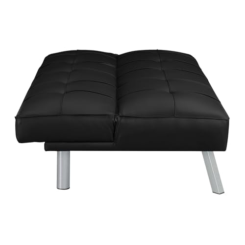 OSP Home Furnishings Kenneth Modern Button Tufted Convertible Click-Clack Futon Sofa Bed, Black Faux Leather with Chrome Legs OSP Home Furnishings