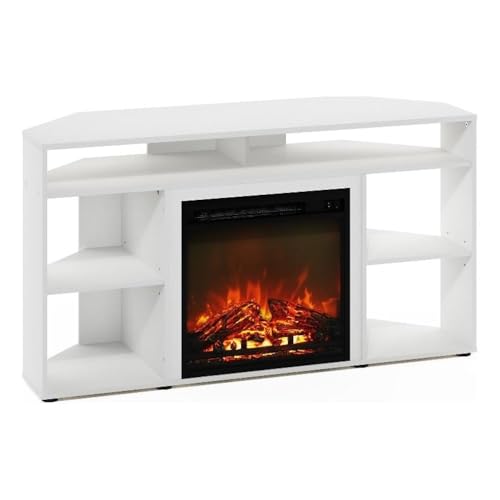 Pemberly Row Corner TV Stand with Fireplace for TV up to 55 Inches Solid White Pemberly Row