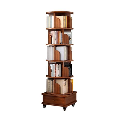 TruRim 360° Rotating Wooden Bookshelf Tower - Space-Saving Six-Tier Storage for Home TruRim