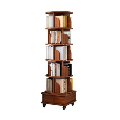 TruRim 360° Rotating Wooden Bookshelf Tower - Space-Saving Six-Tier Storage for Home