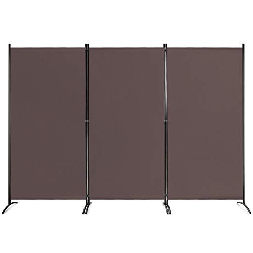 Giantex 3 Panel Room Divider, 6 FT Folding Privacy Screen, Wall Partition for Room Separation, Folding Divider for Home Office, Living Room, Brown Giantex
