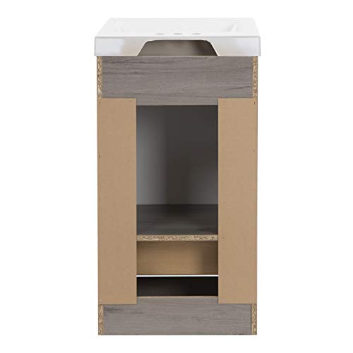 Spring Mill Cabinets Nixie 18 Inch Bathroom Vanity with White Single Sink Top, 1-Door Cabinet, 1 Drawer, 18.5" W x 16.75" D x 34.38" H, White Washed Oak Spring Mill Cabinets