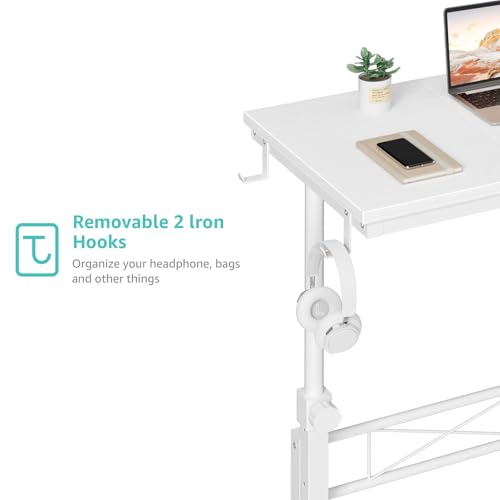 WINAZ Small Portable Treadmill Walking Pad Desk on Wheels, 32 Inch White Adjustable Height Mobile Rolling Standing Teacher Desks, Couch Sofa Side Laptop Stand Up Table for Bedroom, White WINAZ