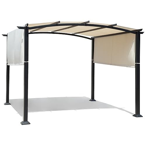 Meetleisure 10' x 10' Arched Top Outdoor Pergola, Pergola Canopy with with Adjustable and Retractable Canopy for Patio Use, Metal Pergola with Durable and Sturdy Frame & Water-Resistant Canopy, Beige MeetLeisure