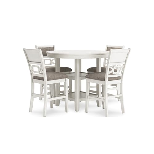Signature Design by Ashley Erinberg Casual Counter Height Dining Table and 4 Armless Upholstered Bar Stools with Footrest and 2 Shelves, Set of 5, White & Light Gray Signature Design by Ashley