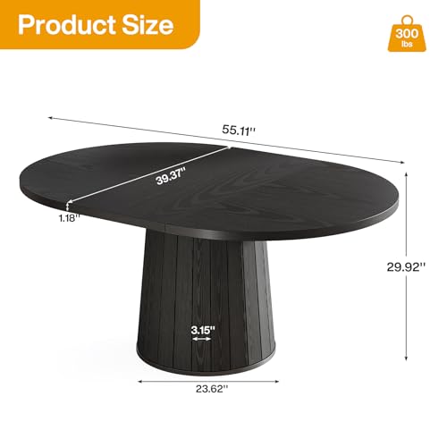 Tribesigns Oval Dining Table for 6 People, 55.11-Inch Farmhouse Kitchen Dinner Table with Cylindrical Pedestal (All Black) Tribesigns