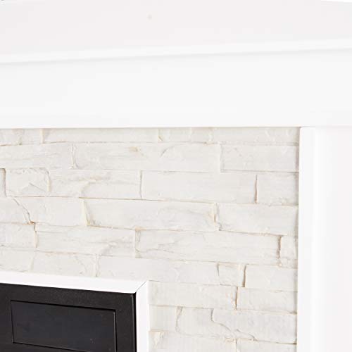 SEI Furniture Canyon Heights Faux Stacked Stone Electric Fireplace, White SEI Furniture