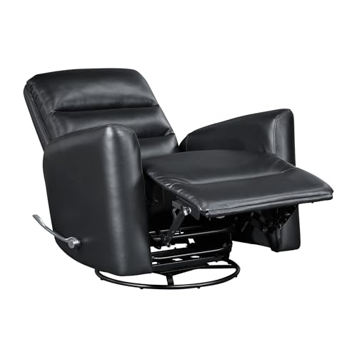 Lexicon Swivel Glider Recliner Chair, Comfy Nursery Glider, Faux Leather Recliner, Manual Reclining Chair for Living Room/Office/Apartment, Black Lexicon