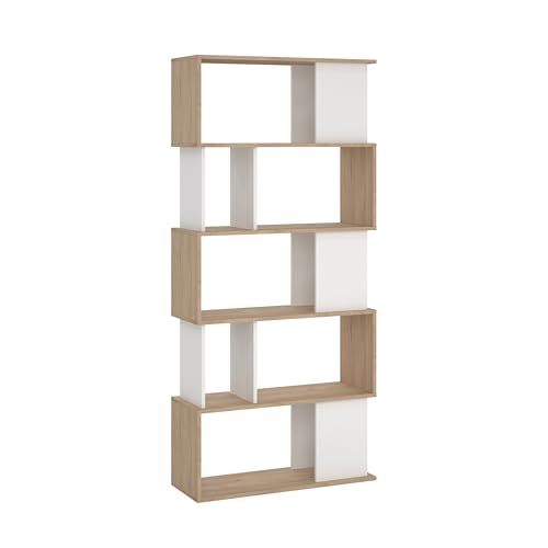 Tvilum Maze Modern Bookcase, Display Shelf and Decorative Room Divider with 7 Fixed Storage Shelves in Oak and White Tvilum