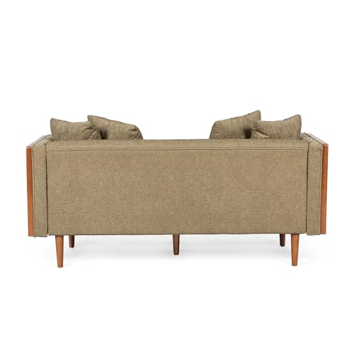 Christopher Knight Home Mid Century Modern Fabric Tufted Loveseat with Accent Pillows, 2-Seater Sofa with Removable Cushions, Comfy Sofa for Reading Book, Rubberwood Leg, Dark Beige and Dark Walnut Christopher Knight Home