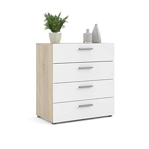 Home Square Contemporary Style 4 Piece Bedroom Set with Two Nightstands, 8 Drawer Double Dresser and 4 Drawer Chest in Oak and White Gloss Home Square