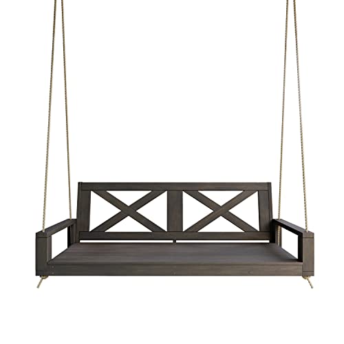 Malvern Twin Wood Porch Swing Bed in Dark Walnut Stain, Amish Handcrafted Daybed Style Swing Amish Casual