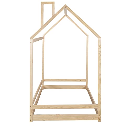 Merax Twin Size Wood House Bed, Wooden Bedframe with Roof for Kids, Teens, Boys or Girls, Natural Merax
