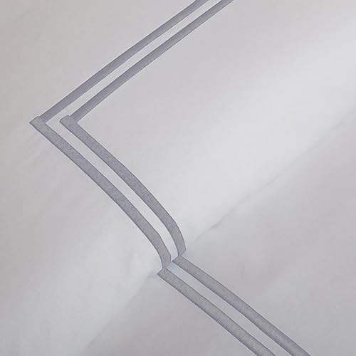 BedDecor Luxury Soft Brushed 400-Thread-Count Egyptian Cotton Embroidered Duvet Cover Set with Beautiful 2-Stripe Embroidery - - Twin/Twin-XL - White/Silver Grey BedDecor