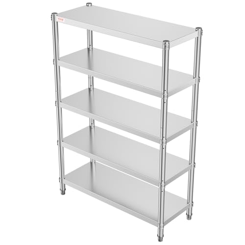 VEVOR Stainless Steel Shelving 48x18.5 Inch 5 Tier Adjustable Shelf Storage Unit Stainless Steel Heavy Duty Shelving for Kitchen Commercial Office Garage Storage 330lb Per Shelf VEVOR