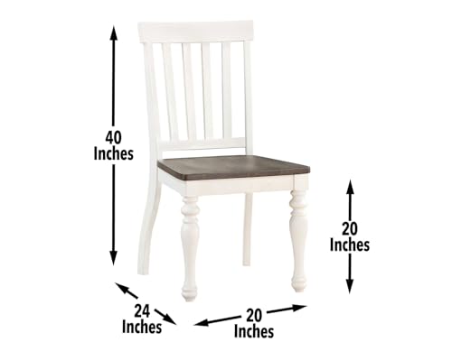 Steve Silver Furniture Joanna 7pc Dining Set, Two Tone Dark Oak/Ivory Finish, 64"-80" w/ 18" Leaf and 6 Stoolhouse Styled Slat Back Side Chairs, Dining Room, 64" L x 40" W x 30" H, White Steve Silver